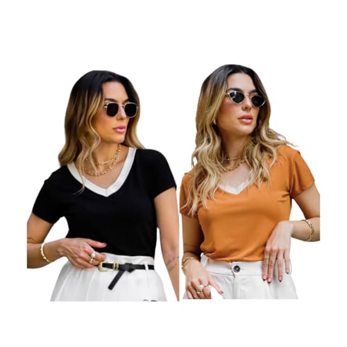 Camiseta Feminina Baby Look Basic Viscolycra, Manga Curta, Corte Reto (BR, Alfa, Único, Regular, PRE