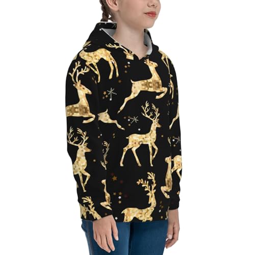 Christmas Gold Deers Kids Pullover Hoodies Boys Sweatshirts Girls Athletic Clothes with Pocket3