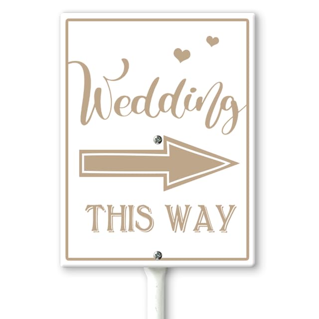 Horienteeon Wedding This Way Right Arrow Yard Sign with Stakes 17.5cm×22cm, Sturdy Aluminum Signs, Wedding Direction Arrow Signs Wedding Signs for Lawn Outdoor Ceremony Reception Supply