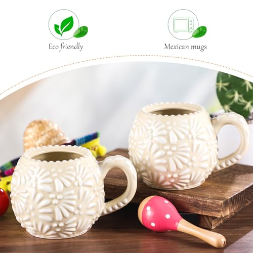 Set 2 Mugs Mexicanos de Cerámica Beige y Blanco 12 oz miniatura 4