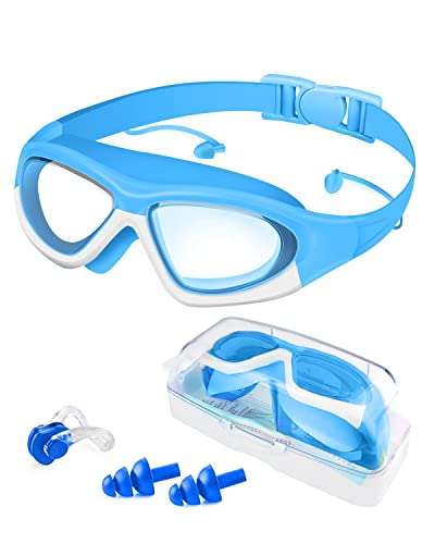 Victoper Kids Swimming Goggles Big Frame Wide-Vision for Children Girls Boys,Swimming Goggles Kids 6-14 No Leaking Anti-Fog Lens and UV Protection with FREE Case,Nose Clip Ear Plugs
