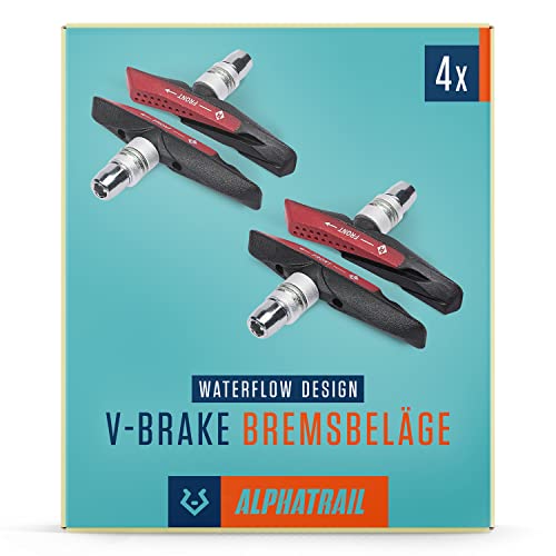 Alphatrail V-Brake Bremsbeläge 2 Paar 72mm I Optimiertes Bremsverhalten bei Nässe I Langlebiger Bremsbelag & 100% Passgenau für V-Brakes von Shimano, Tektro, Avid, SRAM, XLC UVM