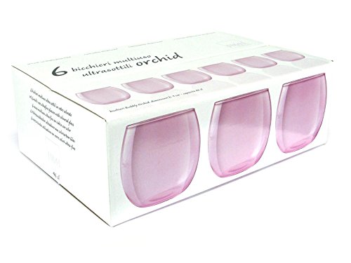 H&h set 6 bicchieri acqua bubbly orchidea in vetro rosa cc 460