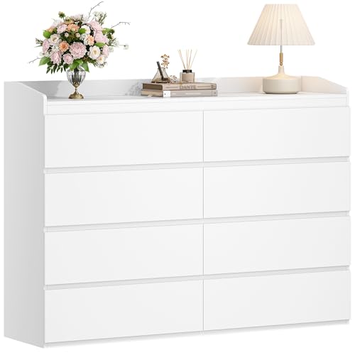 Hzuaneri Commode, Commode à 8 tiroirs, Meuble de Rangement, Casier avec Rambarde Supérieure, Style Moderne, Convient pour Le Salon et la Chambre, 40 x 120 x...