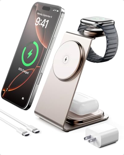Station de charge sans fil 3 en 1 pour iPhone 16 et Apple Watch, l'allié de votre table de chevet