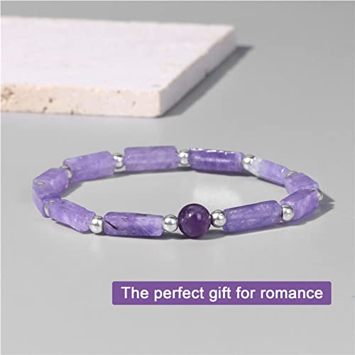 Sisaiex Natural Amethyst Bracelet, Healing Crystal Bracelet, Stretch Adjustable Purple Gemstone Bracelet Unisex (2Pcs) #TOP2
