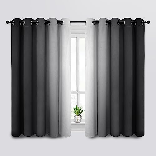 Image of SimpleHome Ombre Black to Grey White Curtains for Living Room 62Wx63L | Room Darkening Curtains for Bedroom,Gradient Light Blocking Curtain,Thermal Insulated Grommet Window Drapes,2 Panels,63 Inch