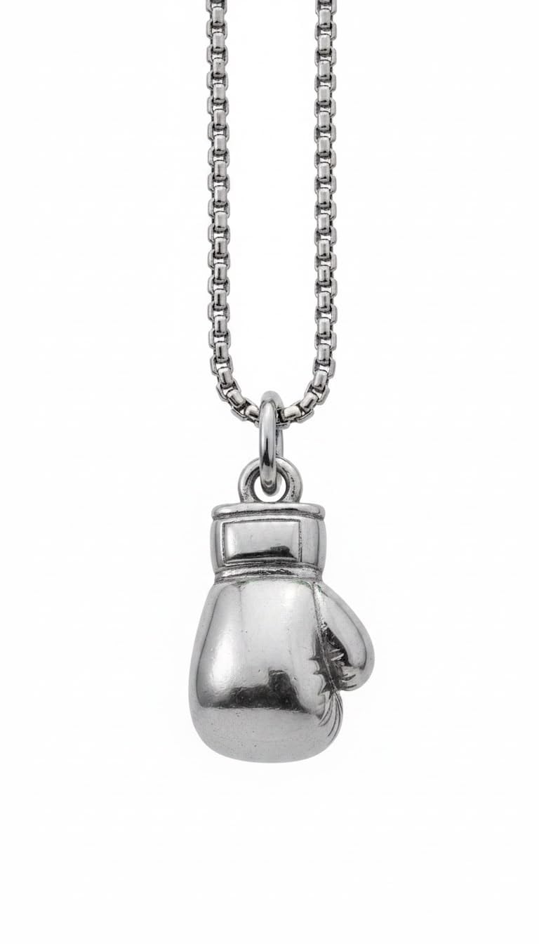 Boxing Glove Pendant Necklace with Box Chain, Stainless Steel-image-40