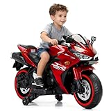 12V Electric Ride On Motorcycle for Kids, Training Wheels, Full Hand Drive Motorbike Toy, Perfect for Boys and Girls (3-8 Yrs) (RED)
