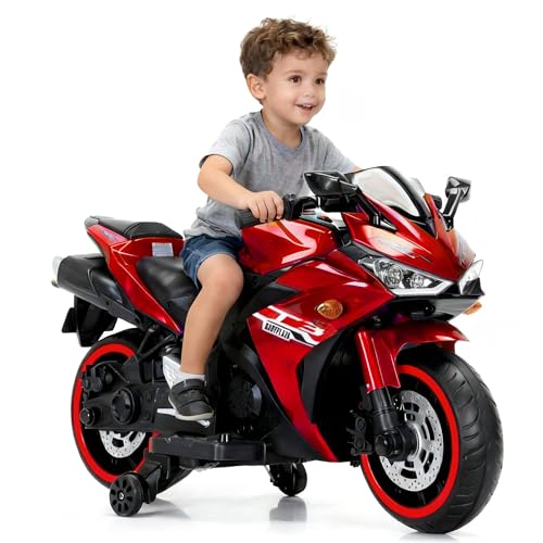12V Electric Ride On Motorcycle for Kids, Training Wheels, Full