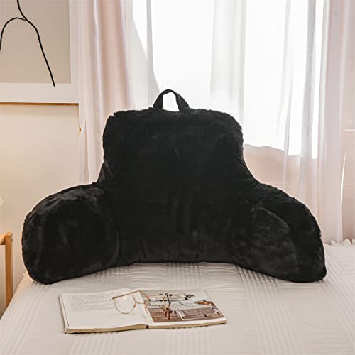 Ntbed Reading Pillow Faux Fur Bed Wedge Backrest With Arms,Couch Tv Relax Bed Rest Pillow Back Support Cushion For Kids Teens Boys Girls(Black) #TOP1