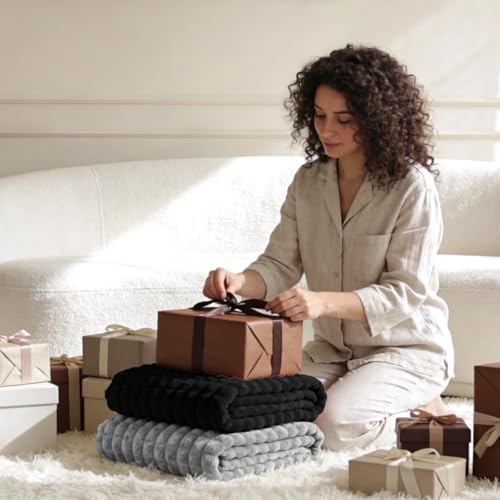 Image of BEDELITE Black Checked Fleece Throw Blankets Queen Size for Bed, 90x90 Inch