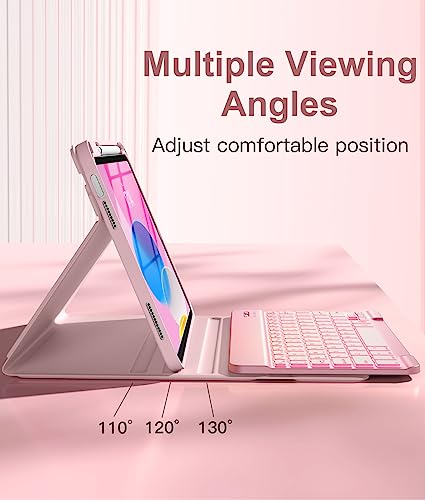 Image of Hamile for iPad 11th 10th Generation Case with Keyboard - 7 Colors Backlit Wireless Detachable Folio Keyboard Cover with Pencil Holder for iPad 11-inch A16 2025 10th Gen 10.9 Inch 2022 (Light Pink)
