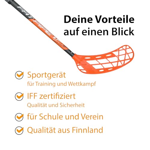 FAT PIPE Floorball Schläger Unihockey Stock 'Zack 33 Bone ORANGE' - IFF Zertifiziert (Linke Hand Oben (Rechtsauslage), Schaftlänge 92 cm (Gesamtlänge 102 cm))