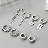 Adramata 24Pcs Mens Earrings Set - Stainless Steel Stud, Hoop, Dangle, Cross, Chain, Punk, Fashion Boys Earrings - Silver, Black for Men, Women #5