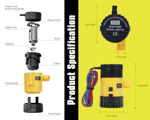 6699 Boat Bilge Pump 12V DC with 3.3ft Power Cord 750 GPH Maximum Flow Rate for Marine Yacht Kayak Canoe and Small Boats Efficient Water Removal System with Durable Design and Easy Installation - image 6