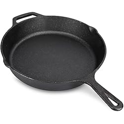 Sartenes Hierro Francesas Navaris Sartén de Hierro Fundido - Cast Iron Skillet curado y con Dos Mangos - Sartén de Hierro Mineral para inducción Horno Plancha Gas - 25 CM