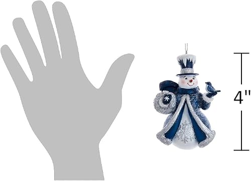 Miniatura 2 de The Bridge Collection Adorno de muñeco de nieve azul y plateado, copo de nieve con purpurina azul marino con pájaro azul, adorno navideño de resina