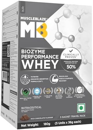 MuscleBlaze Biozyme Performance Whey Protein, 5 Sachets