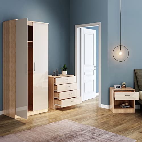 ELEGANT Wardrobe Sets 2 Doors Wardrobe and 3 Drawer Chest and Bedside Cabinet 3 Pcs Sets/ 3 Pcs Sets with Mirror - Image 3