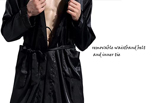 ZUEVI Men's Kimono Robe Silk Satin Long Sleeve Spa Bathrobe Lightweight Soft Silky Pajamas Robes4