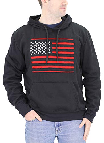 Bronze Eagle Men's Embroidered American Flag Pullover Fleece Hoodie, X-Large, Black #TOP18