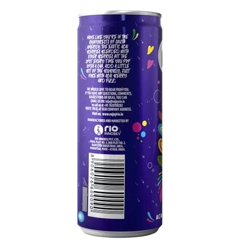 Image of Rio Acai Berry Vibe Bubbly Fruit Drink Can | Soft Drink | Exotic Fruit Juice + Fizz | Rich in Vitamin C and Honey | Pack of 24 | 250 ml