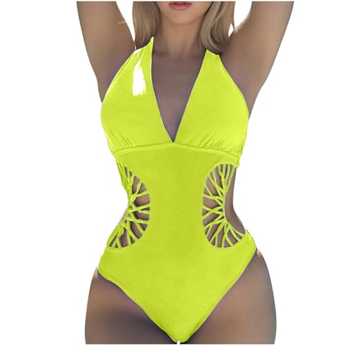 Badeanzug Damen bauchweg Monokini Push Up Bauchweg Slim Fit Bademode Swimsuit Cut Out sexy Einteiler Bademode Einfarbig einteiliger Badeanzug Sexy Neckholder Zweiteilige Badeanzug 2024