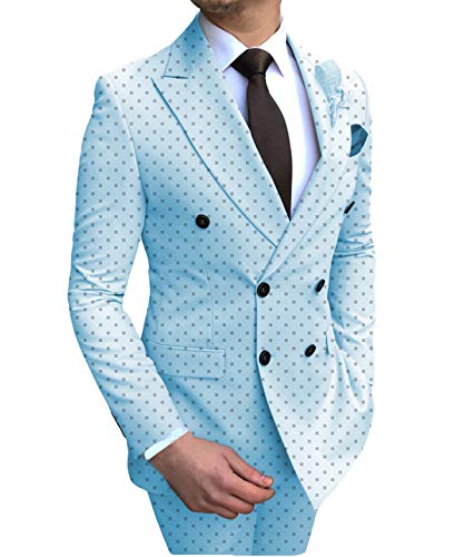 Formal Mens Suit Peak Lapel Polka Dots Blazer Double Breasted Wedding Suit(Blazer+Pants)