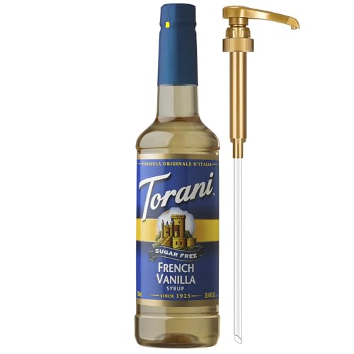 Torani Sugar Free Coffee Syrup, French Vanilla Flavored Syrup for Drinks, Zero Calorie, Pump...