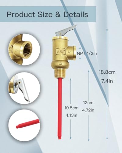 Image of 91604 RV Water Heater Temperature & Pressure Relief Valve, 1 /2 inch NPT Threads, 150PSI 210F Temperature and Pressure Relief Valve with Epoxy-Coated Probe