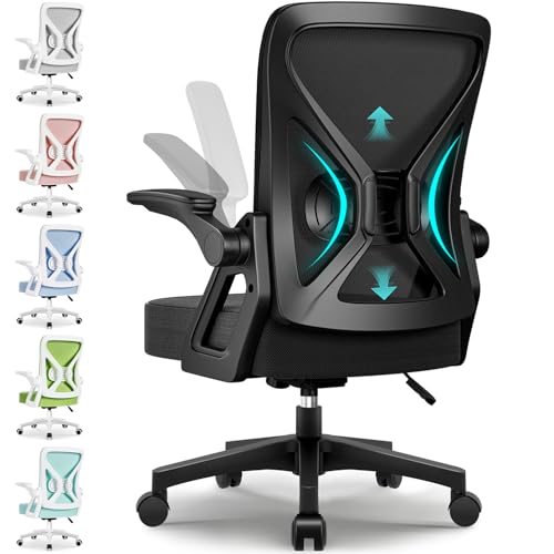 Airchros Bürostuhl Ergonomisch,Schreibtischstuhl mit Hochklappbaren Armlehnen,Einstellbare Lendenstütze,Höhenverstellbarer Chefsessel Drehstuhl,Netzstuhl mit Wippfunktion bis 125°,Schwarz