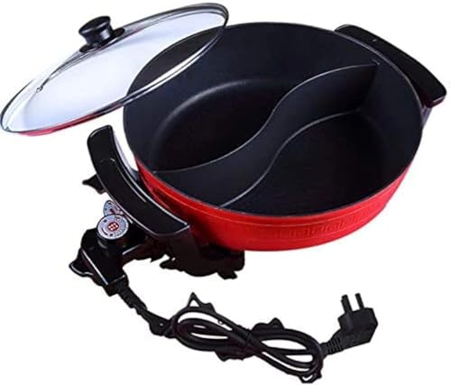 Image of Electric Hot Pot with Divider Shabu Shabu Hot Pot Non-Stick Cooking Frying Pan Chinese Hot pot for Kitchen Dual Sided Smokeless Pot with Steamer Cooker with Lid Heat Frying Pan