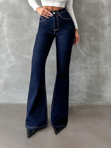Image of KOTTY Women's High Waist Jeans||Flared Bell Bottom Bootcut||Wide Leg Stretch Denim - Perfect for Travel, Party & Everyday Use