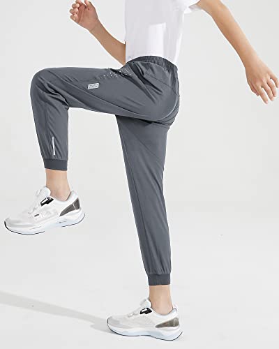 Dizoboee Boys Lightweight Jogger Pants Youth Kids Quick Dry Hiking Pants Active Athletic Pants With Zipper Pockets, Dark Grey, M #TOP7