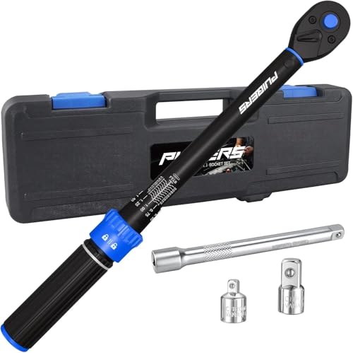 PUIBERS 3/8 Torque Wrench 5PCS Set 5-50 FT.LB/6.8-67.8 Nm, Dual-Direction 72-Tooth Adjustable with 6" Extension Bar, 3/8" to 1/2" & 1/4", ±3% Precision Adapters, Car/Moto/Bike Torque Wrenches 3/8