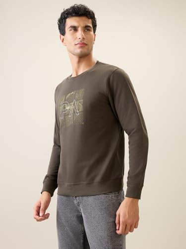 Image of Park Avenue Men Full Sleeve Slim Fit Print Pattern Cotton Polyester Blend Regular Neck Regular Neck Casual Sweatshirt