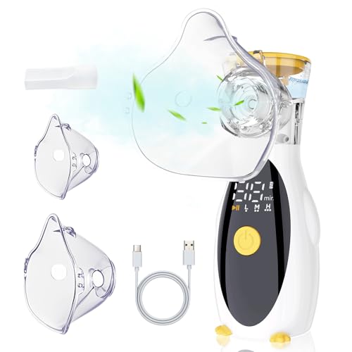 BuzzoXerex Nebulizador para Adultos, Nebulizador Portátil para Adultos y Niños, Silencioso Limpieza Automática, Pantalla Digital, Nebulizador Recargable con 2 Máscaras y Boquilla