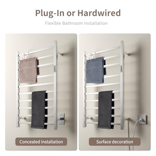 NORTTA Wall Mounted Towel Warmer Square 10 Bars with Plug-in and Hardwired Options 3 Working Modes Mirror Polished Stainless Steel 21" W 34" H by NORTTA - Image 2