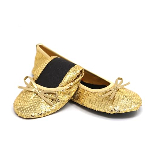 Image of Silky Toes Foldable Sequin Shoes for Women | Comfortable Dressy Flats for Weddings, Parties & Events | Ballet Purse Slippers