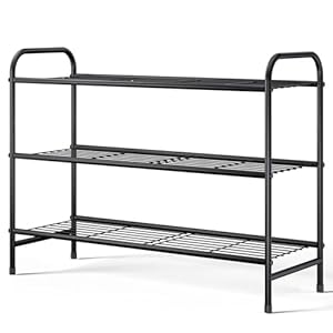 Kitsure Shoe Rack – Stainless Steel Shoe Organizer, Sturdy Shoe Rack for Closet and Front Door Entrance, Free Standing Shoe Shelf, Closet Organizers and Storage, Black, 65.8 x 29.0 x 49.0 cm
