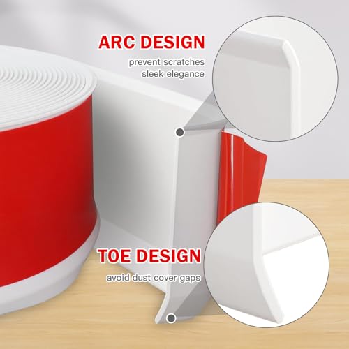 PVC Weichsockelleiste Selbstklebend, 300cm Sockelleiste Selbstklebend für Küche Bad Wohnzimmer, Übergangsschiene Bodenleisten Selbstklebend, Soft Skirting Board für Dekoration, Breite 8cm (Weiß)