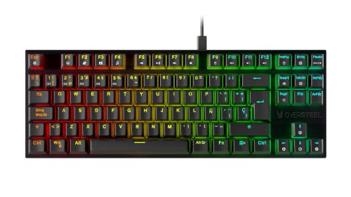 Oversteel - KOVAR Teclado TKL Gaming USB, Retroiluminación RGB, Switch Mecánico Outemu Red, Anti-Ghosting, Layout Español PC/MAC/Android