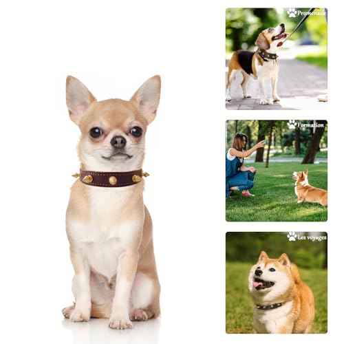 Qianruida Spiked Collars for Dogs and Cats, Soft Leather Dog Lead Punk, Adjustable, Studded Rivet, with Spikes - Image 4