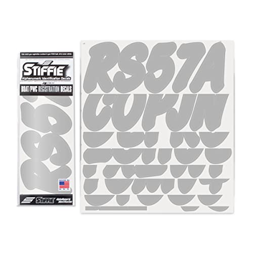 Stiffie Whip-One Silver 3" Alpha-Numeric Registration Identification Numbers Stickers Decals For Boats & Personal Watercraft #TOP9