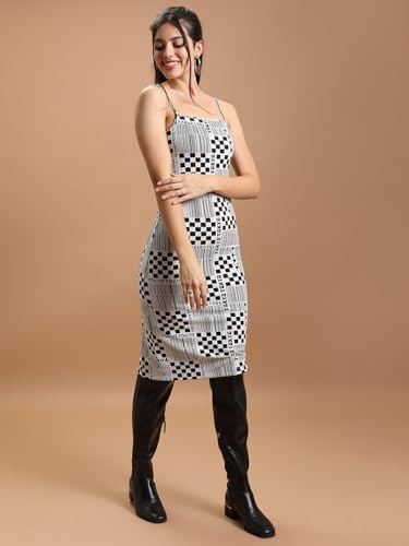 Image of Tokyo Talkies Women's Sleeveless Shoulder Strap Self Design Dresses | Stylish Dresses | Casual Dresses