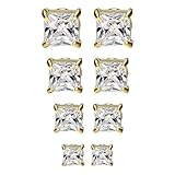 Jstyle 4 Pairs Stainless Steel Mens Womens Magnetic Stud Earrings Non-piercing CZ 4-7mm