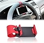 yonwait 1 Pack Car Steering Wheel Phone Mount, Fixed Clip Buckle Retractable Phone Holder, Silicone Cell Phone Navigation Bracket, Suitable for All Vehicles Cellphone Devices (Red)