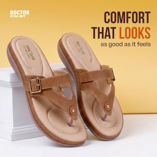 Image of DOCTOR EXTRA SOFT Women's Flat Comfortable Memory Foam Slippers /Flip-Flops Fashion Stylish Casual Diabetic Orthopedic Lightweight Synthetic Slip-on Sandals with Adjustable Strap for Girls /LadiesD-623