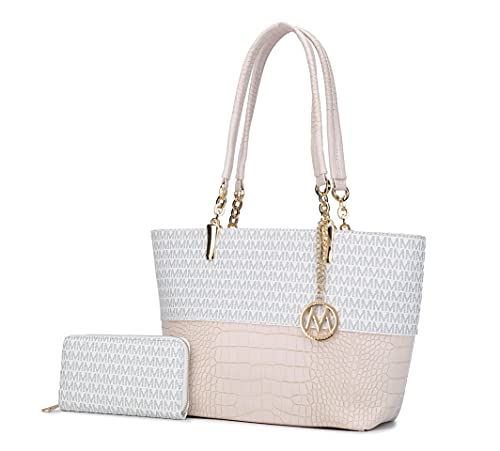Image of MKF Shoulder Bag for Women & Wallet Purse Set: PU Leather Tote Handbag Top-Handle Stylish Satchel Pocketbook